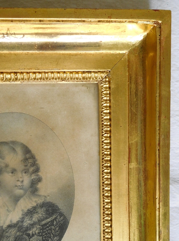 Portrait de l'Aiglon Napoléon II le Roi de Rome, gravure dans son cadre en bois doré - 26cm x 31cm
