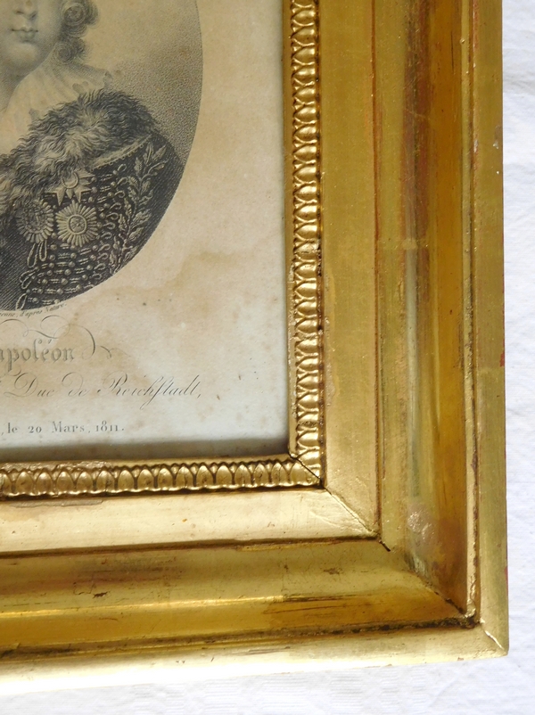 Portrait de l'Aiglon Napoléon II le Roi de Rome, gravure dans son cadre en bois doré - 26cm x 31cm