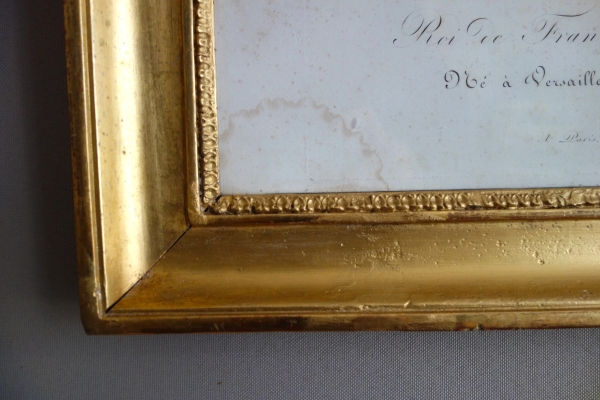 Gravure Royaliste - portrait de Charles X, Roi de France et de Navarre cadre en bois doré 1820