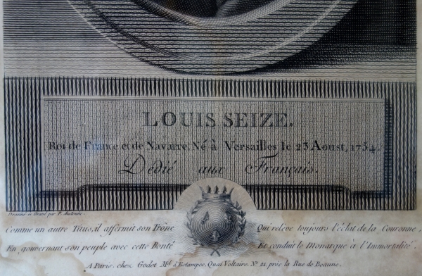 Portrait gravure de Louis XVI d'époque XVIIIe siècle, souvenir royaliste