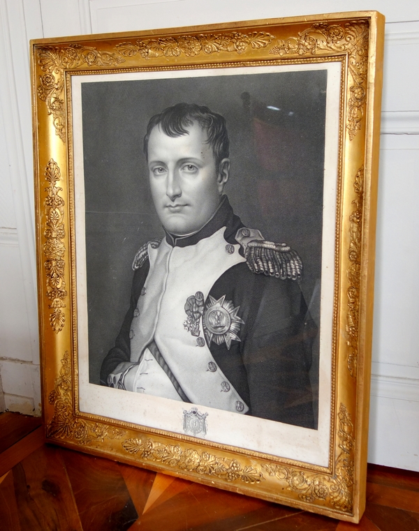 Portrait de l'Empereur Napoléon Ier - gravure d'époque Restauration - 72cm x 84cm