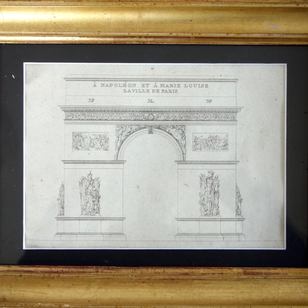 L'Arc de Triomphe de l'Etoile à Paris - projet d'architecture, gravure d'époque Empire
