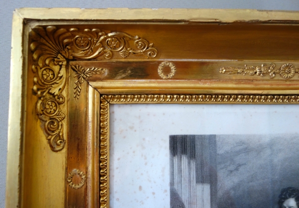 Gravure Royaliste - Louis Philippe Roi des Français, luxueux cadre en bois doré à la feuille d'or