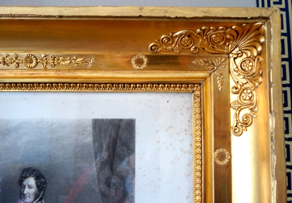 Gravure Royaliste - Louis Philippe Roi des Français, luxueux cadre en bois doré à la feuille d'or