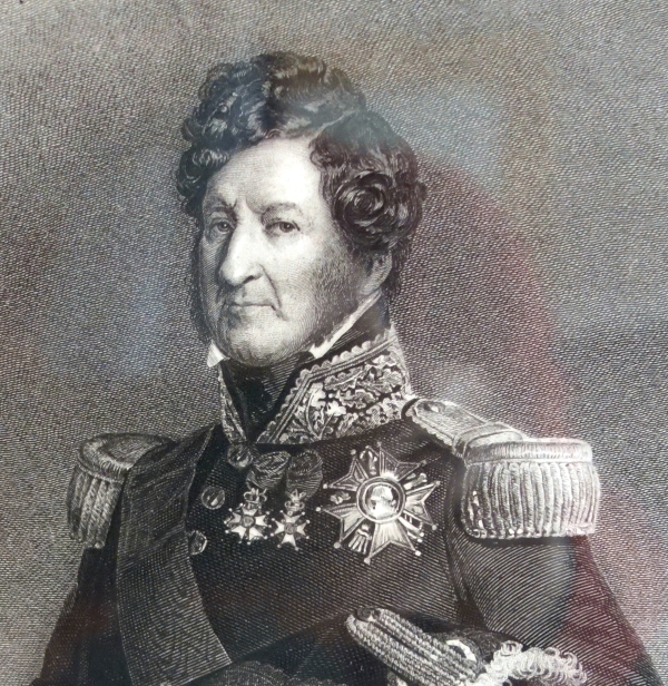 Gravure Royaliste - Louis Philippe Roi des Français, luxueux cadre en bois doré à la feuille d'or