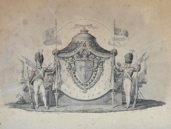 Les Grandes Armes de Louis XVIII Roi de France, gravure, souvenir historique royaliste