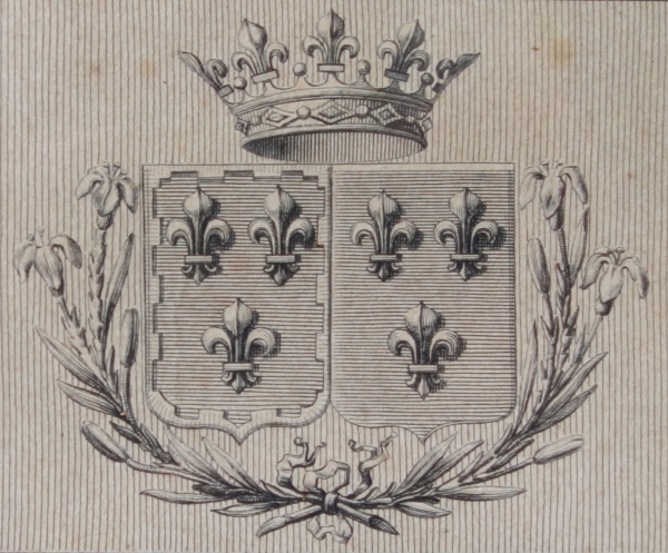 Gravure royaliste, portrait de la Duchesse d'Angoulème Dauphine de France, cadre fleurs de lys