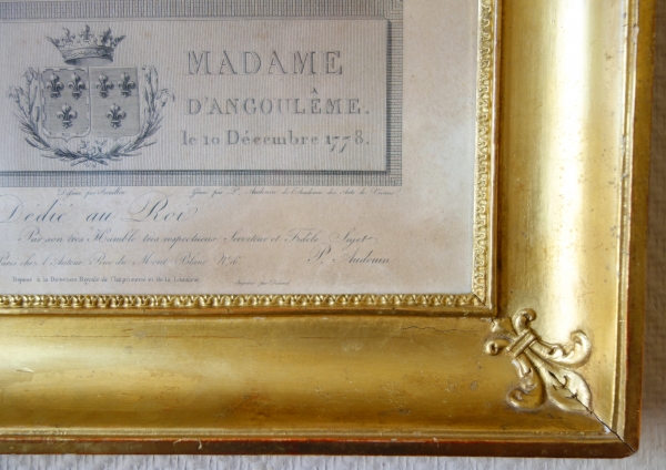 Duchess of Angouleme Dauphine of France, royalist engraving, gold leaf gilt wood frame