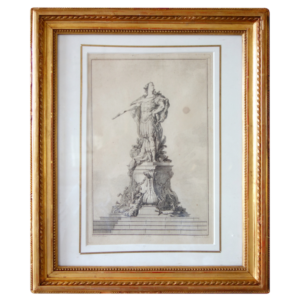 Louis XV protector of arts statue engraving