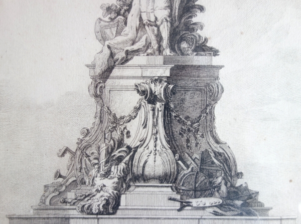 Louis XV protector of arts statue engraving