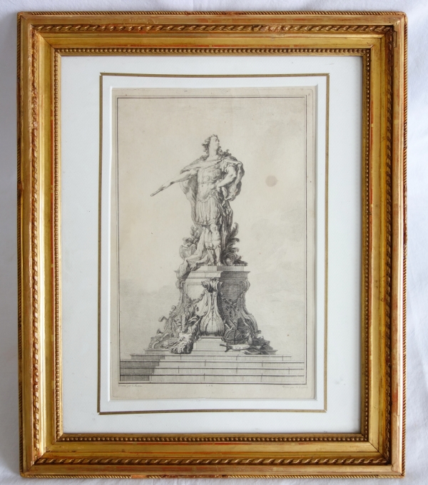 Louis XV protector of arts statue engraving