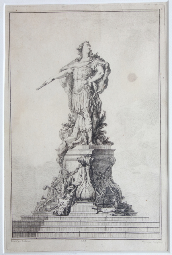 Louis XV protector of arts statue engraving