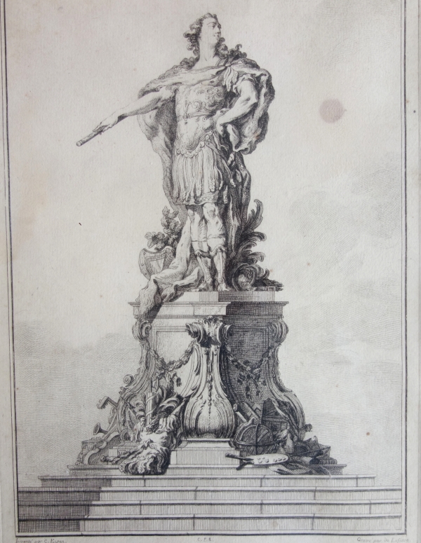 Louis XV protector of arts statue engraving