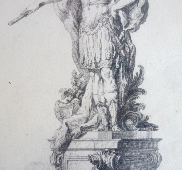 Louis XV protector of arts statue engraving