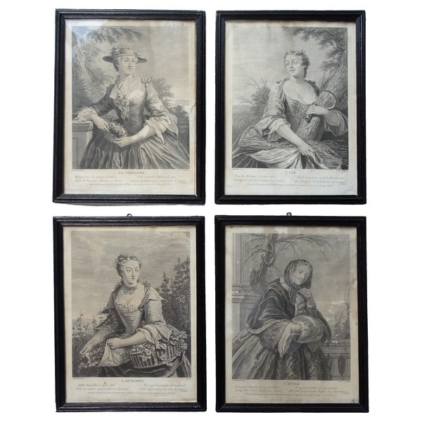 Set of 4 engravings picturing the 4 seasons, Louis XV period - 18th century