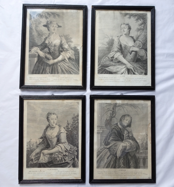 Série de 4 gravures d'époque Louis XV : les 4 saisons