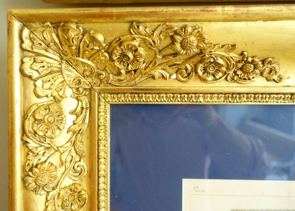 Early 19th century pieces of furniture engravings by La Mésangère, gold leaf gilt wood frame