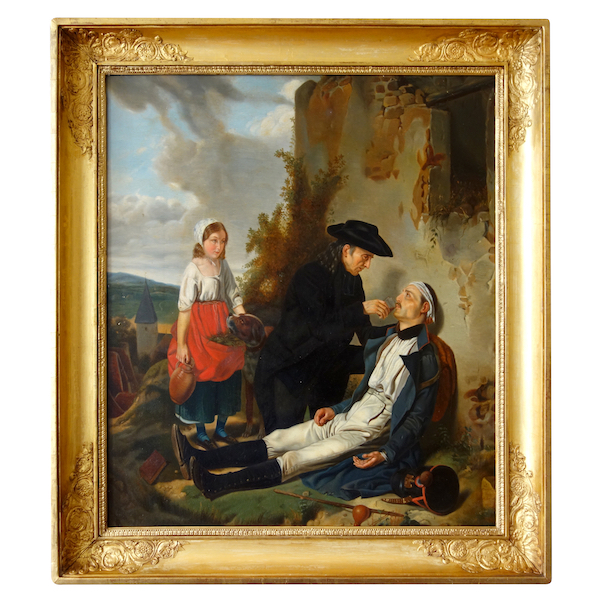19th century French school : wounded Grenadier at Waterloo - oil on panel - 70cm x 78cm