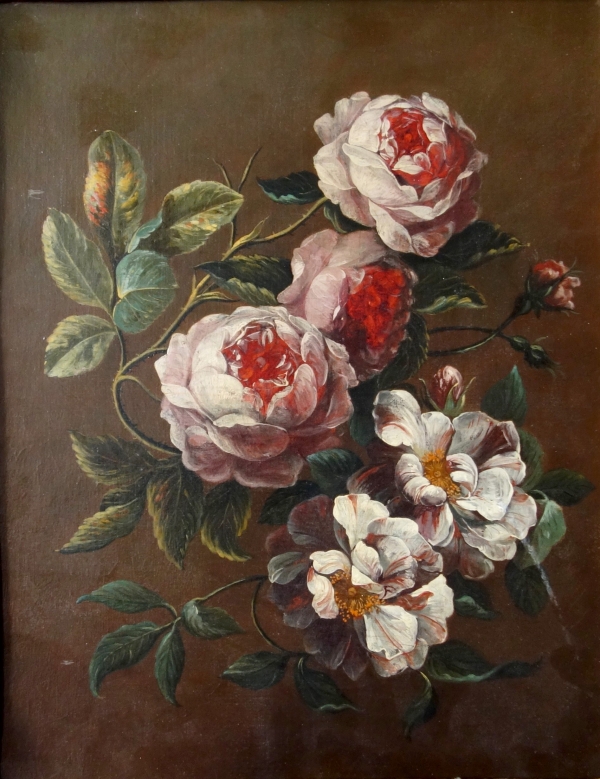 Early 18th century French school : bunch of roses painting - flowers