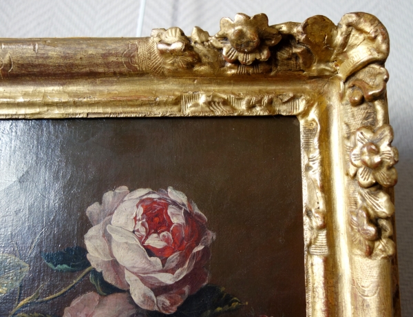Ecole Française du début XVIIIe siècle, jeté de roses - tableau de fleurs - huile sur toile