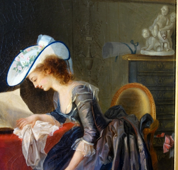 Early 19th century French School, young ladyreading under Louis XVI reign - oil on canvas