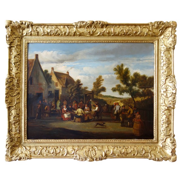 Ecole Flamande du XVIIIe siècle, kermesse de village, suiveur de David Teniers - 86,5cm x 71cm