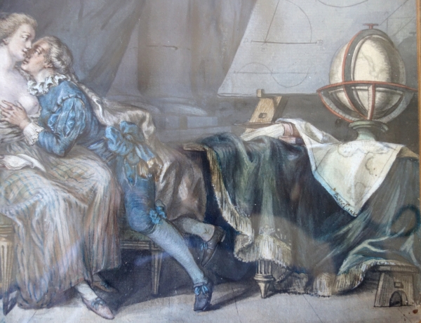 Antoine Borel : la leçon de géometrie - dessin à l'aquarelle et gouache, époque Louis XVI - XVIIIe siècle