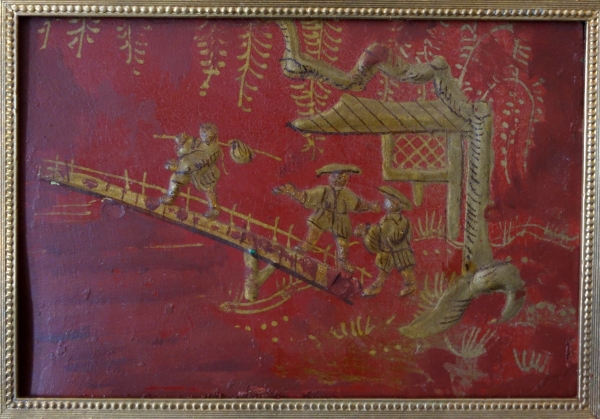 Miniature chinoiserie à suspendre ou poser - bronze et laque dans le goût de la Chine - vers 1900