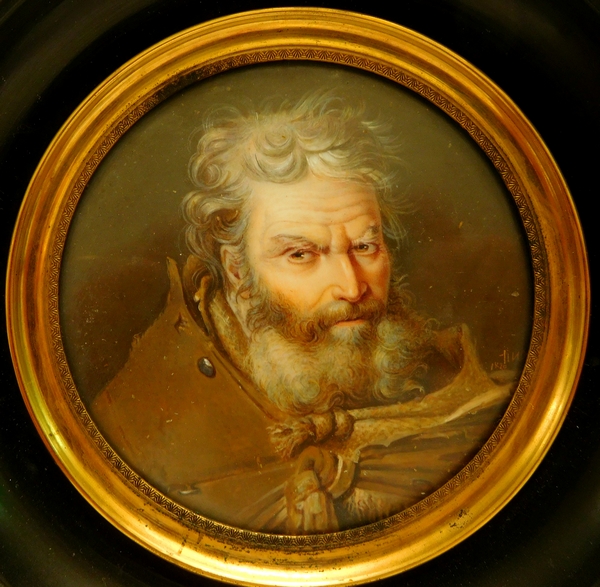 Miniature portrait of a Russian beggar, early 19th century paint on ivory