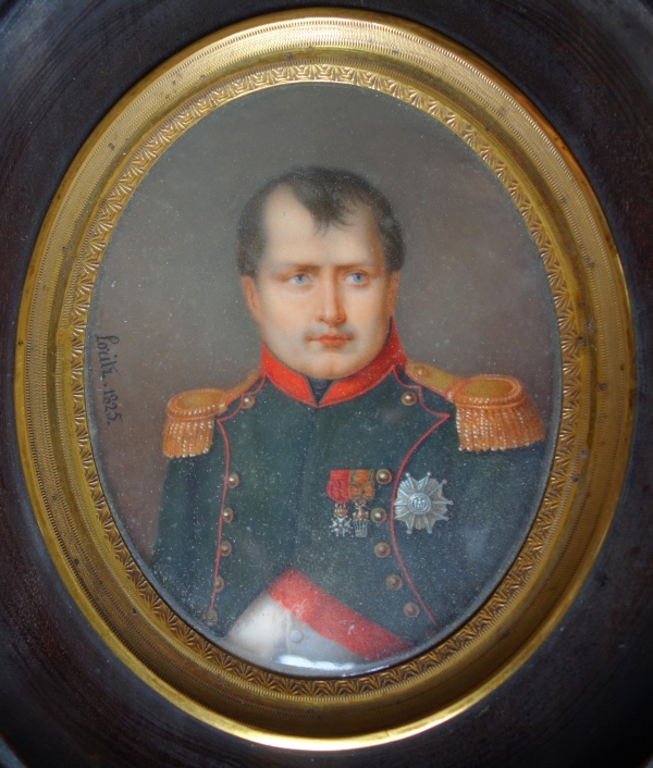 Portrait of Emperor Napoléon, miniature painting on ivory signed Francois Loritz - 1825