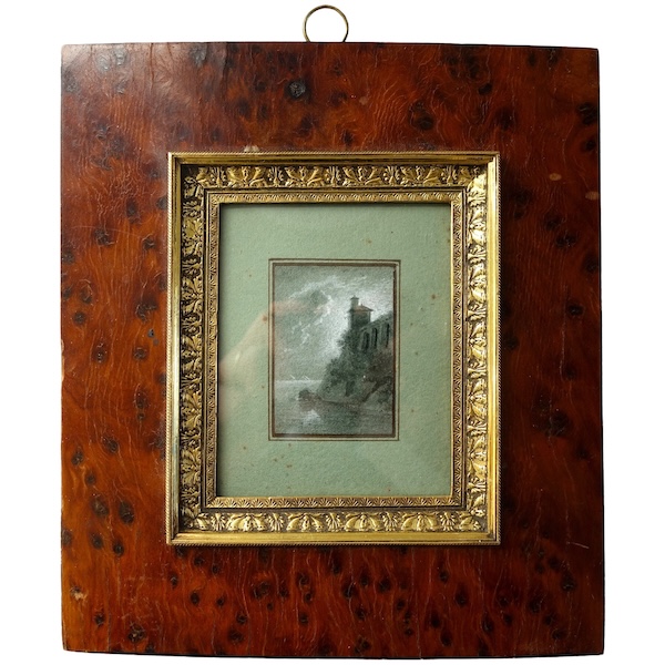 Miniature gouache - Italian landscape in grey tones - early 19th century