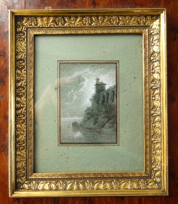 Miniature gouache - Italian landscape in grey tones - early 19th century