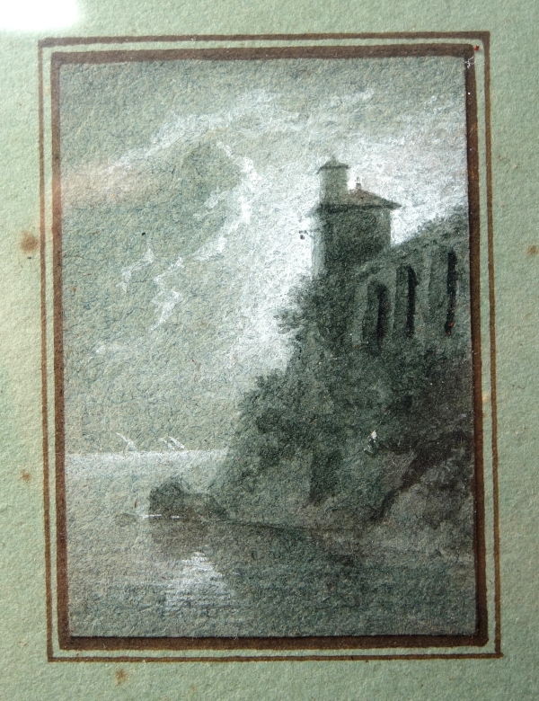Miniature gouache - Italian landscape in grey tones - early 19th century