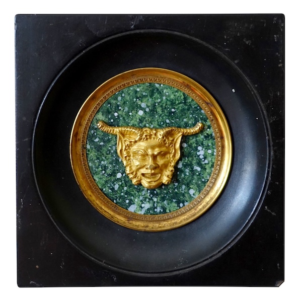 Ravrio : miniature ormolu portrait of a satyr on a porphyry background, 19th century