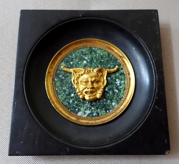 Ravrio : miniature ormolu portrait of a satyr on a porphyry background, 19th century