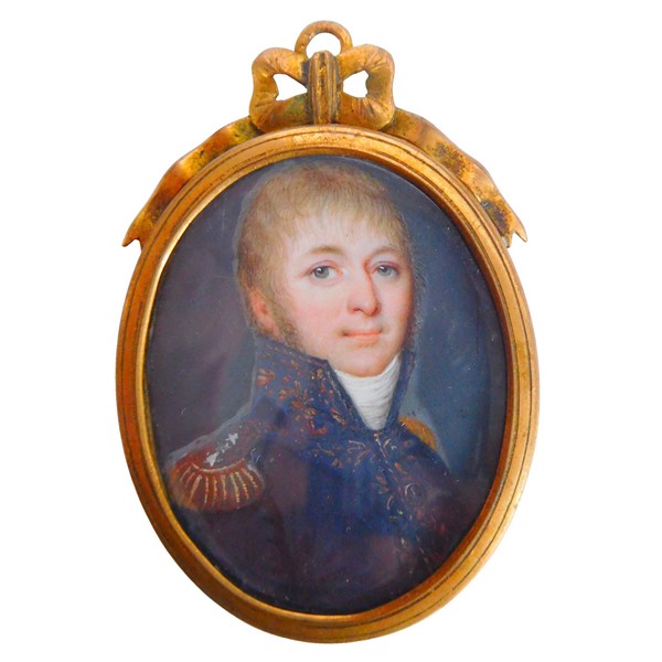 Miniature painting on ivory : portrait of a General of French Empire, 19th century