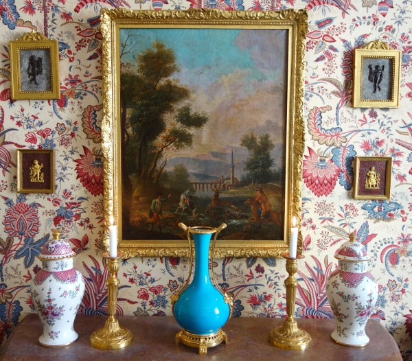 Souvenirs du Grand Tour - paire de tableaux miniatures en bronze, faux marbre et bois doré