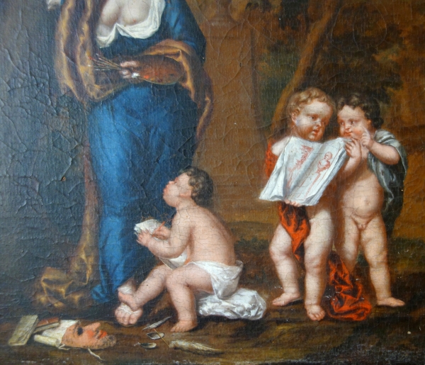 Early 18th century French school, allergory of painting, oil on panel