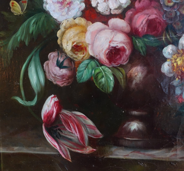 19th century French school, still life : bouquet of flowers, Louis XVI gilt wood frame - 61cm x 82cm