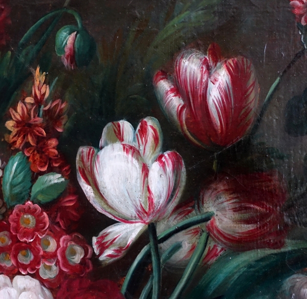 Ecole française du XIXe siècle, grande nature morte aux fleurs, cadre Louis XVI - 61cm x 82cm