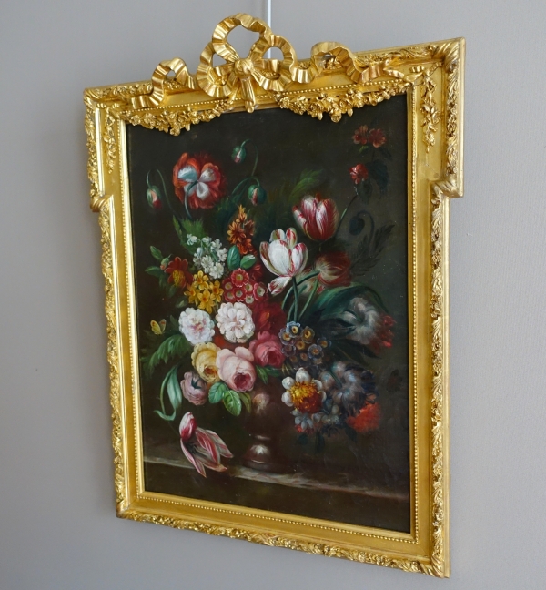 19th century French school, still life : bouquet of flowers, Louis XVI gilt wood frame - 61cm x 82cm