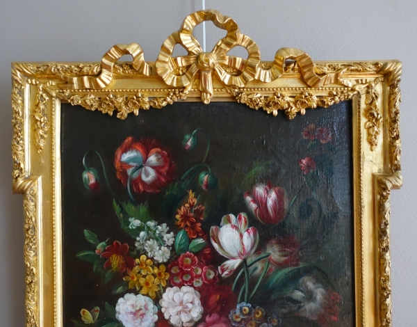 19th century French school, still life : bouquet of flowers, Louis XVI gilt wood frame - 61cm x 82cm