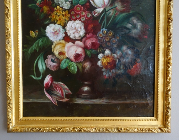 19th century French school, still life : bouquet of flowers, Louis XVI gilt wood frame - 61cm x 82cm