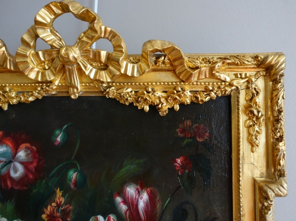 19th century French school, still life : bouquet of flowers, Louis XVI gilt wood frame - 61cm x 82cm