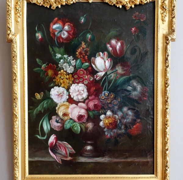 19th century French school, still life : bouquet of flowers, Louis XVI gilt wood frame - 61cm x 82cm