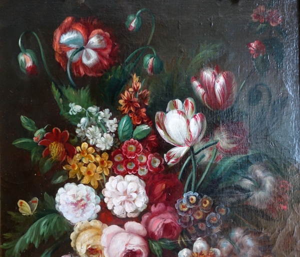 Ecole française du XIXe siècle, grande nature morte aux fleurs, cadre Louis XVI - 61cm x 82cm