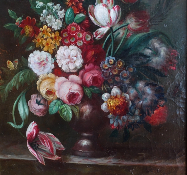 19th century French school, still life : bouquet of flowers, Louis XVI gilt wood frame - 61cm x 82cm