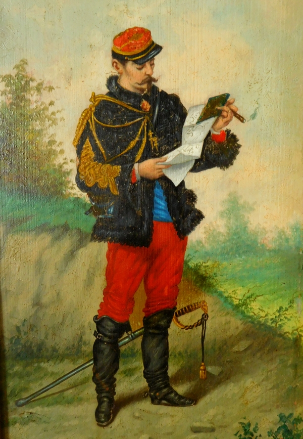 French 19th century school, oil on panel : officer smoking a cigar, circa 1870