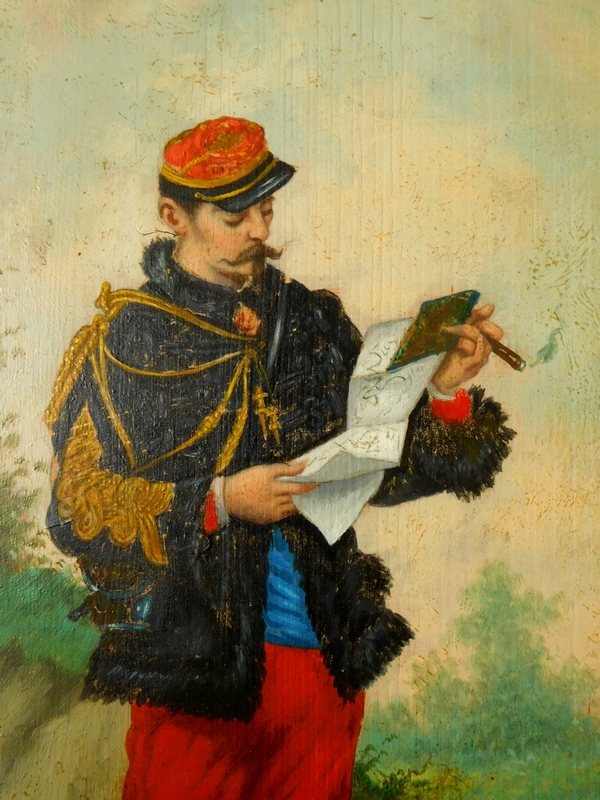 French 19th century school, oil on panel : officer smoking a cigar, circa 1870