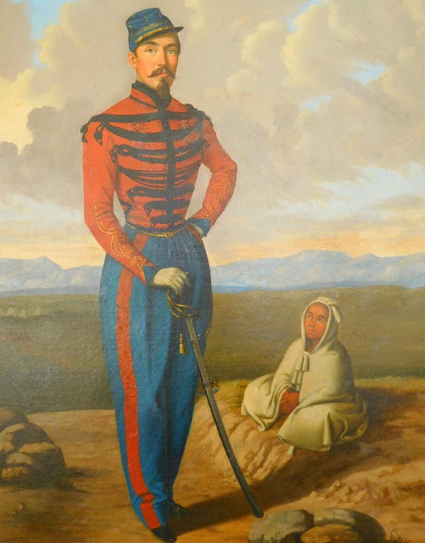 Large portrait of a Spahis officer in Algeria - 1860 oil on canvas